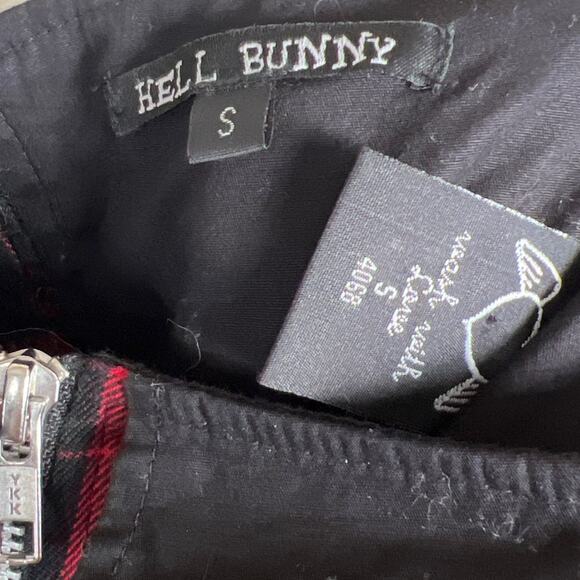 Hell Bunny Small Plaid Red Tartan Grunge Dress Tie Back - Picture 3 of 6